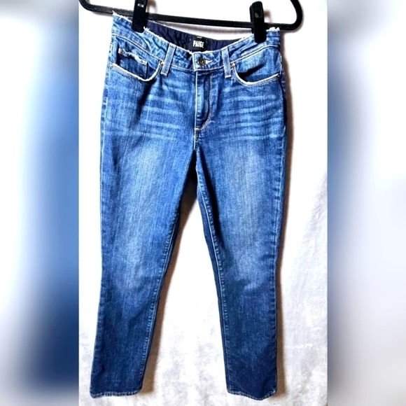 PAIGE Denim 'Julia' High Rise Straight Dark Wash Distressed Jeans Size 26 EUC - Picture 1 of 10